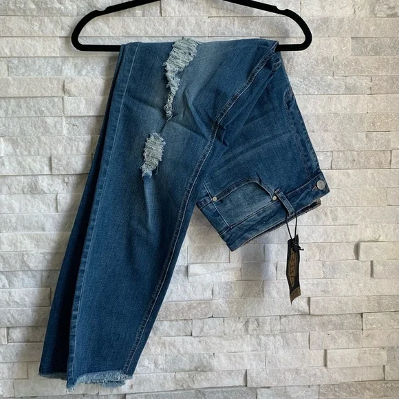 Plus Size Distressed High Rise Jeans - Picture 1 of 5